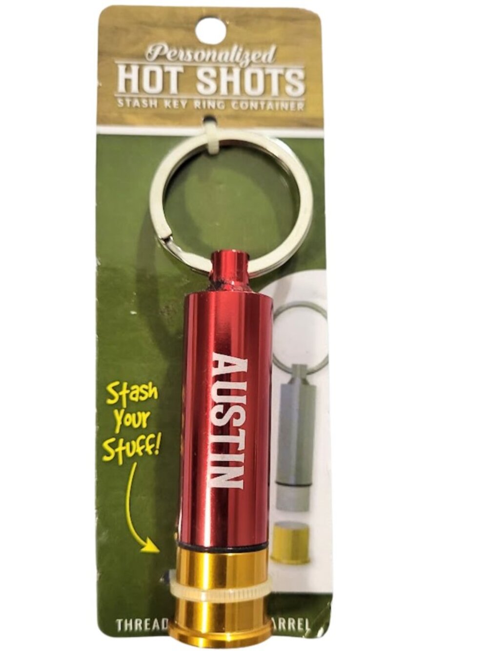 SWIBCO Personalized Hot Shots Red Stash Key Ring AUSTIN - New In Package